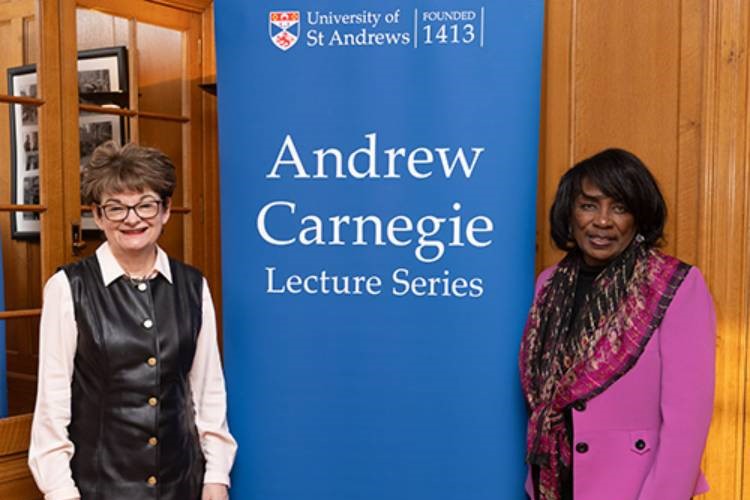 Professor Dame Sally Mapstone and Dr Renée Powell at the Andrew Carnegie Hall Lecture in March 2025.