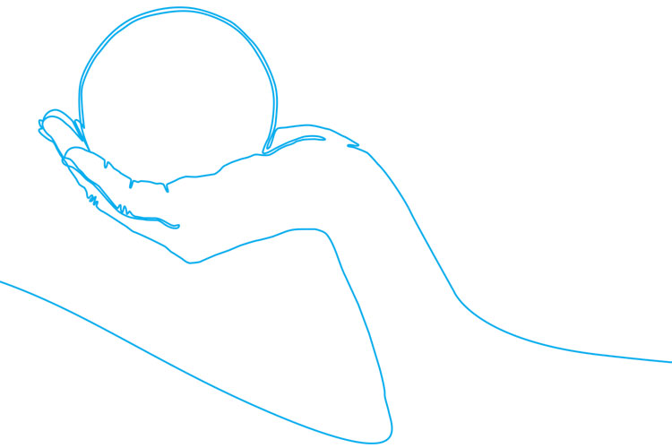 Graphic of hand holding glass ball