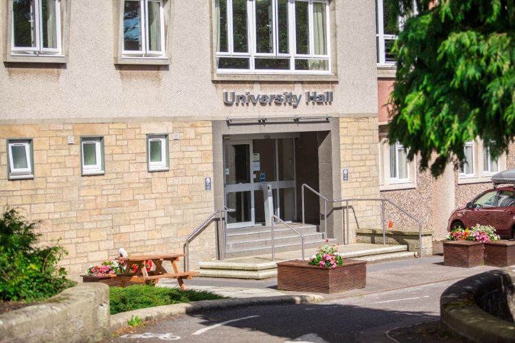 Main entrance exterior at University Hall