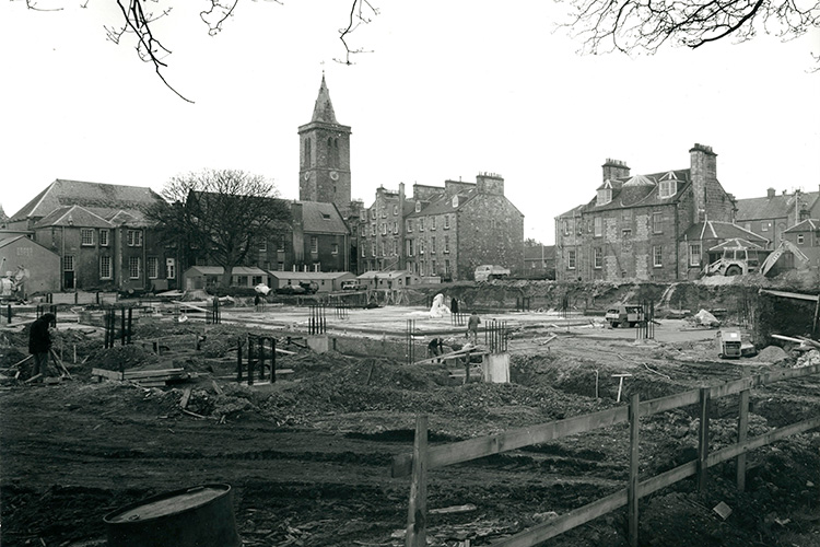 b and w image of library site