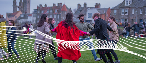 Students at an outdoor ceilidh