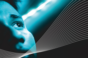 A face looking up towards a light source