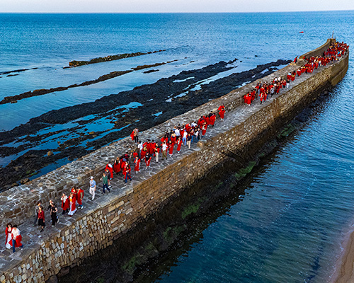 Students on pier
