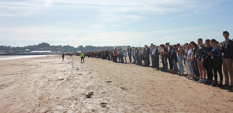 students on beach