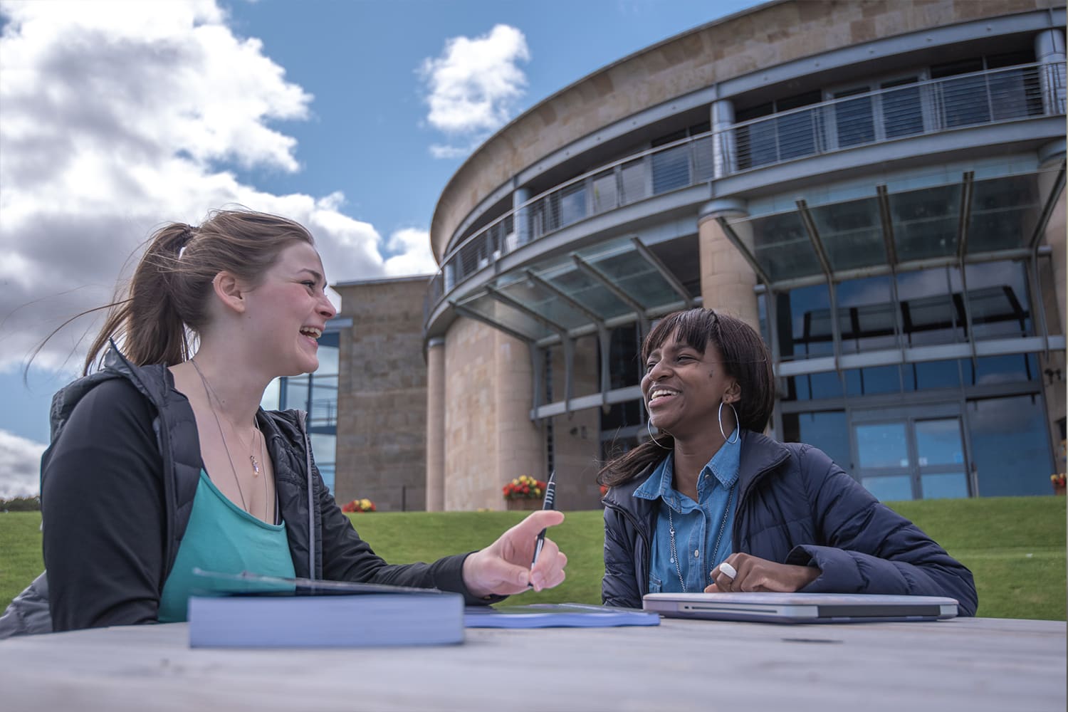 Students sitting outside