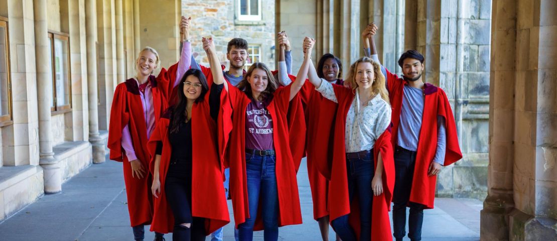 Students at the University of St Andrews celebrating being named University of the Year
