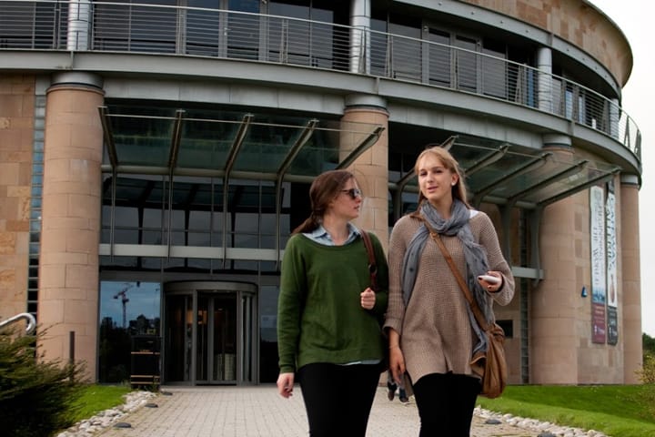 Students departing the Gateway building