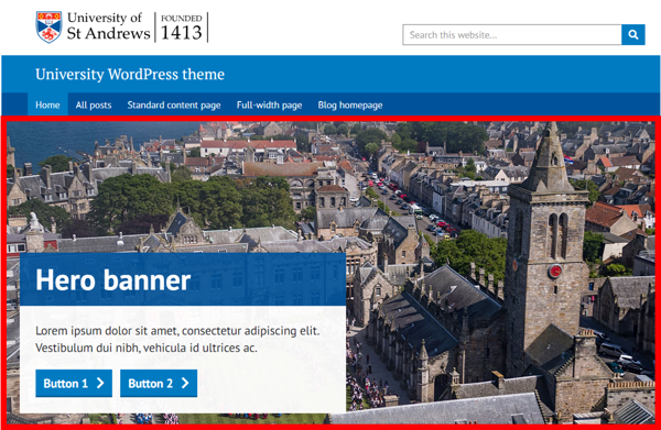 University WordPress theme - screenshot of hero banner