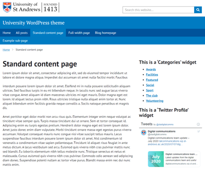 Screenshot of University WordPress theme standard page