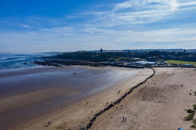 Aerial view of West Sands beach looking towards St Andrews