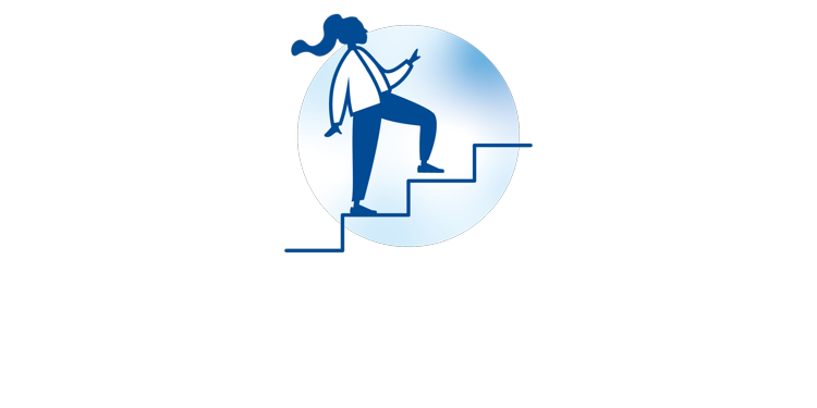 A person walking up stairs