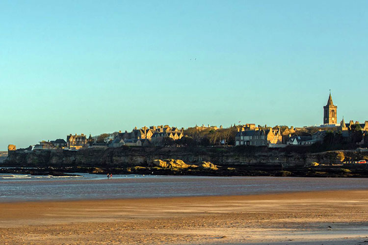view towards St Andrews skyline from the West Sands, St Andrews