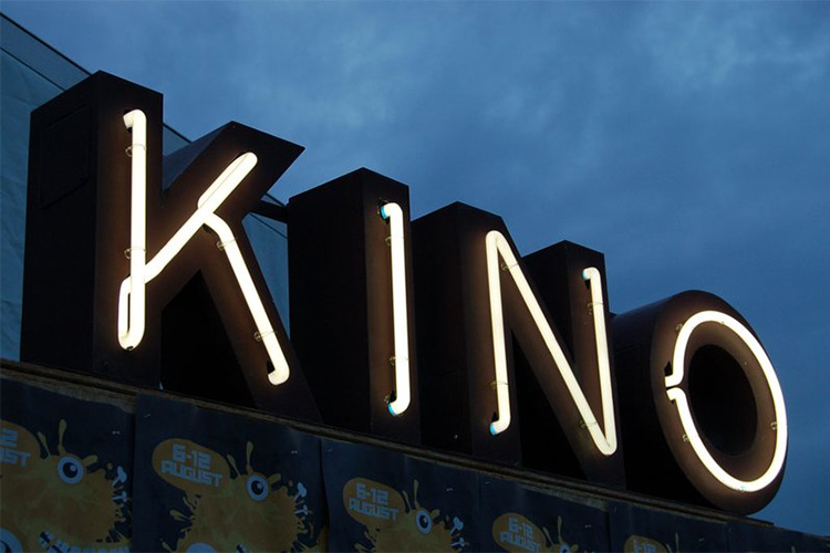A neon sign reading