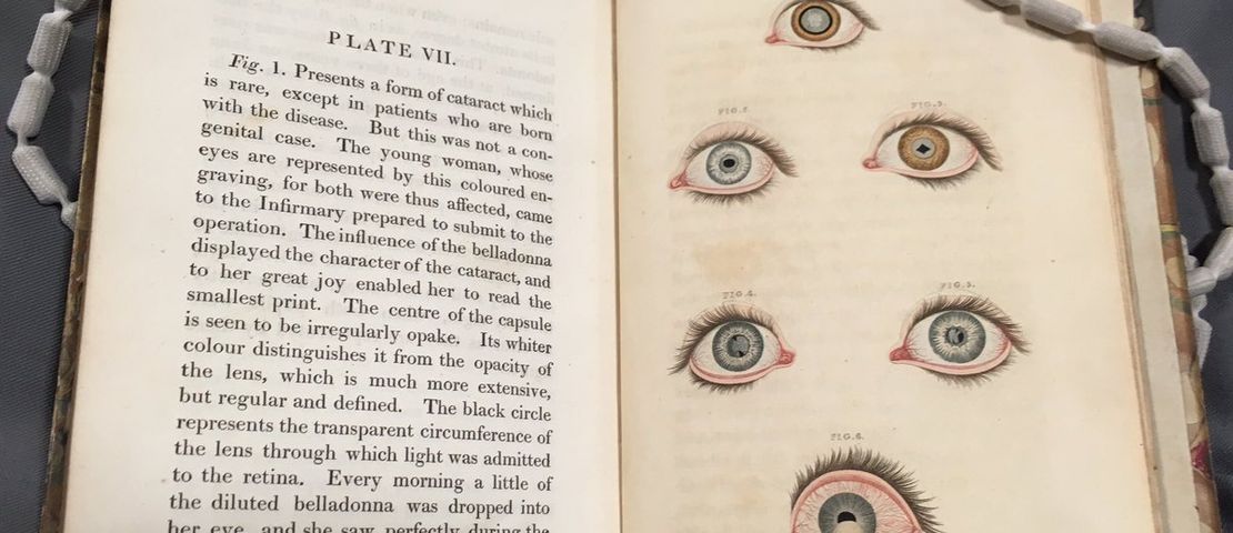 Book with eye illustrations