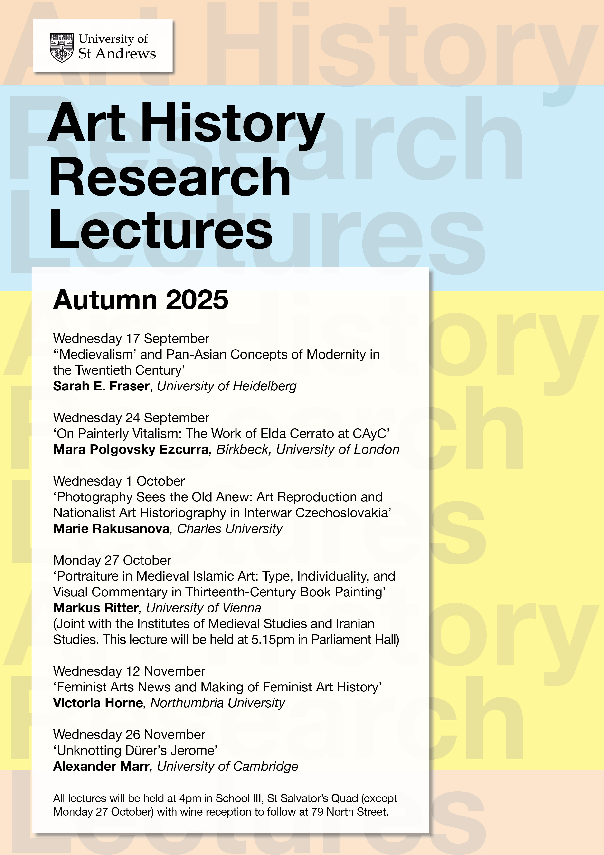 Autumn 2025/2026 Research Lecture Schedule for the School of Art History.