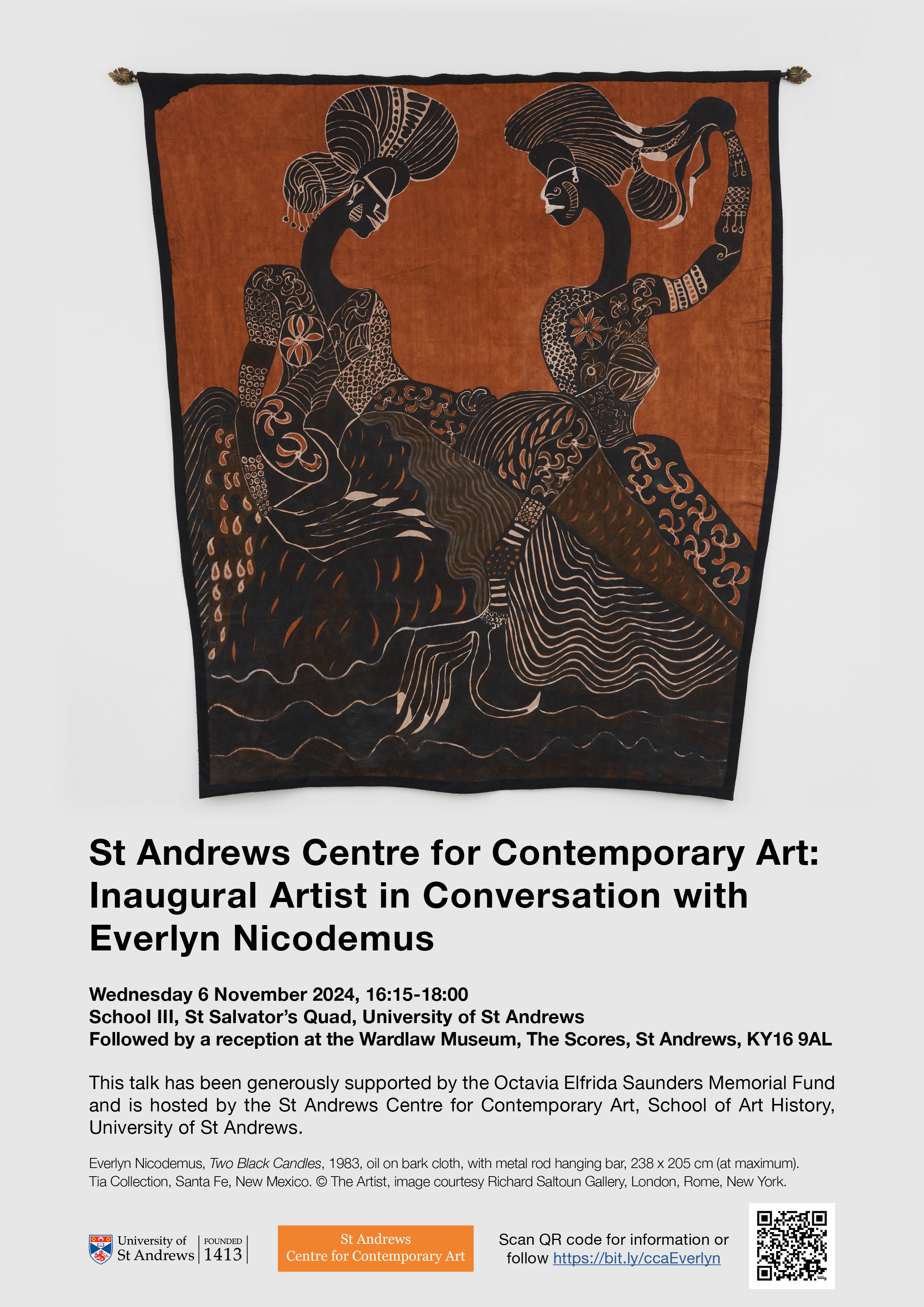 Poster for St Andrews Centre for Contemporary Art: Inaugural Artist in Conversation with Everlyn Nicodemus