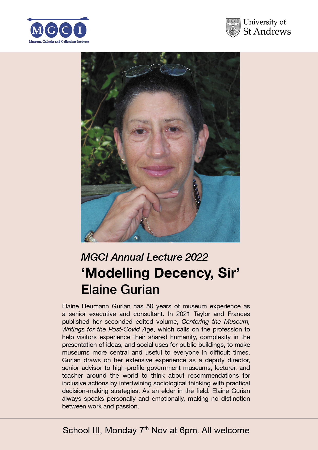 Join us November 7th for: MGCI Annual Lecture - 'Modelling Decency, Sir' with Elaine Gurian