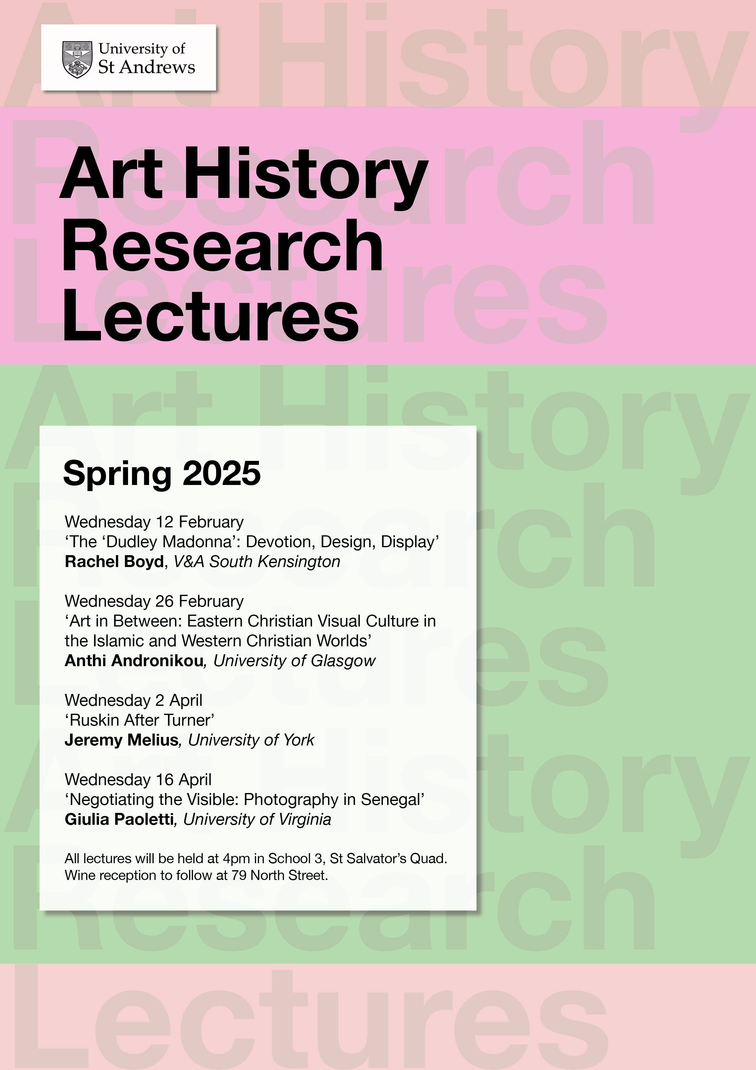 Art History Research Lectures for Semester 2 announced.