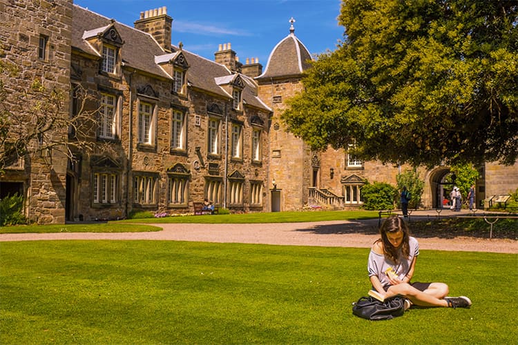 Student sitting in St Marys Quad
