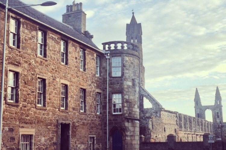 Roundel building with the St Andrews cathedral ruins behind it