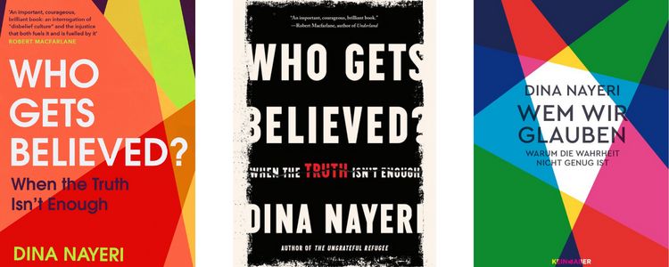 Who Gets Believed? cover images - left to right: UK, USA, Germany