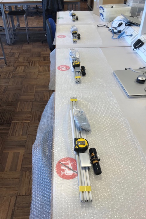 Laboratory kit on bubble wrap.