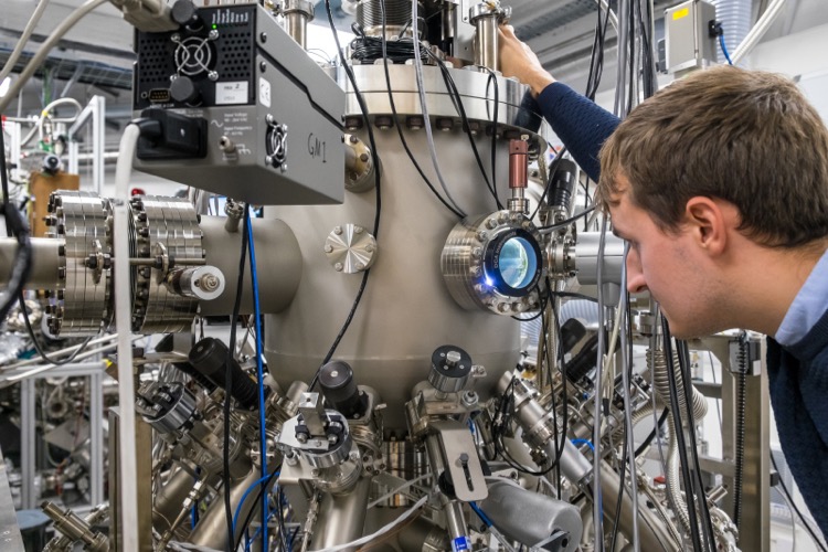 In our quantum materials research lab working with the high-ultra vacuum kit.