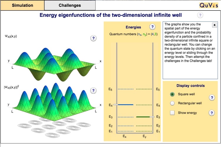 Simulation of wave function in a two-dimensional infinite well.