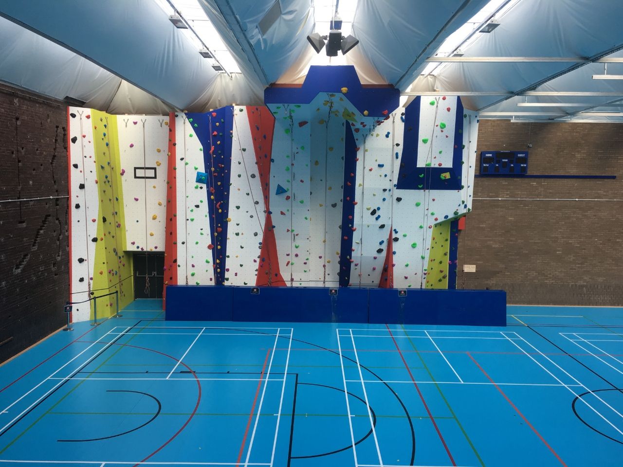 The Schlenker Family Climbing Wall is 8.5 meters high and allows for 15 pairs of climbers to use the wall at any one time.