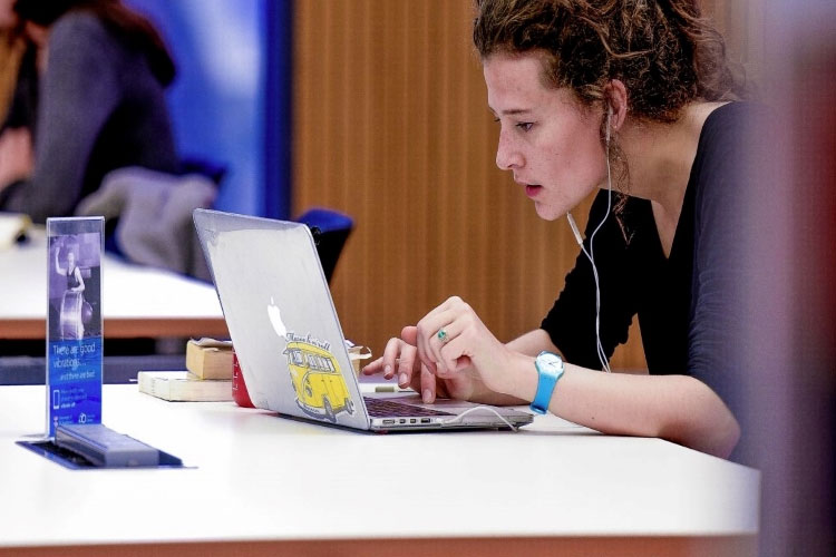 Student using a laptop
