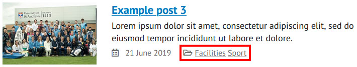 Categories outlined under post introduction text