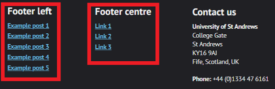 Example of a footer menu