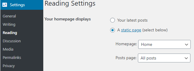 WordPress reading options